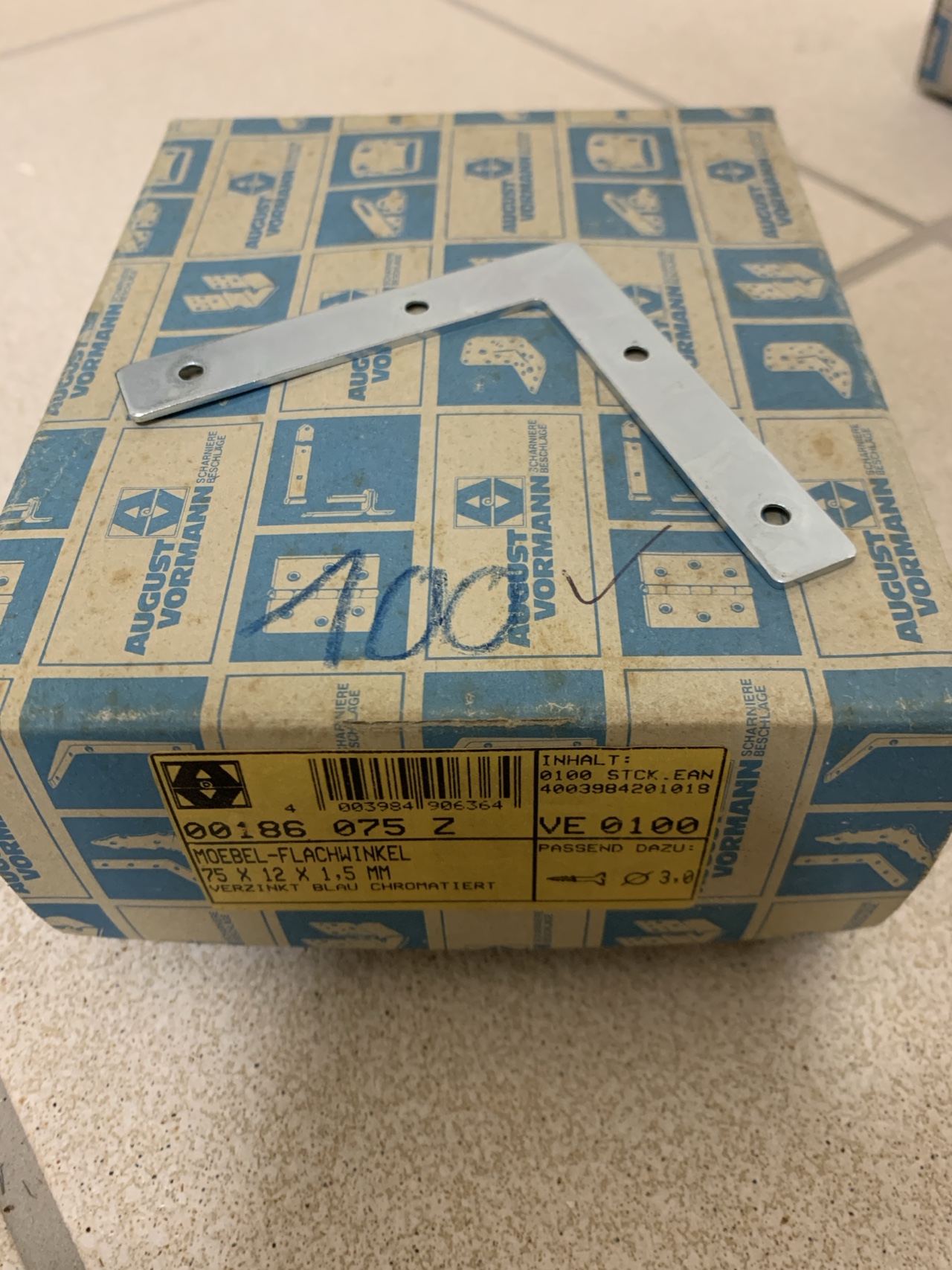 MÖBEL-FLACHWINKEL 75X12X1,5MM