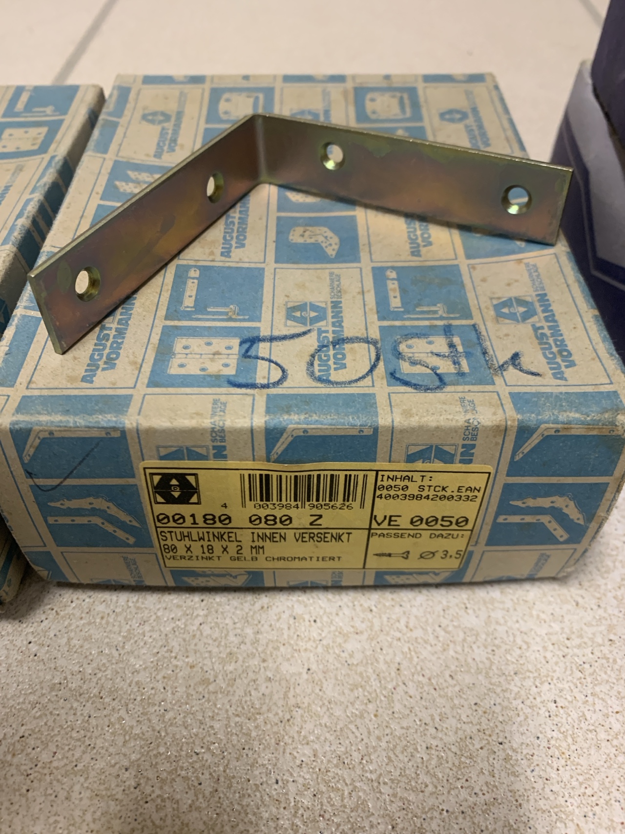 STUHLWINKEL INNEN VERSENKT 80X18X2mm